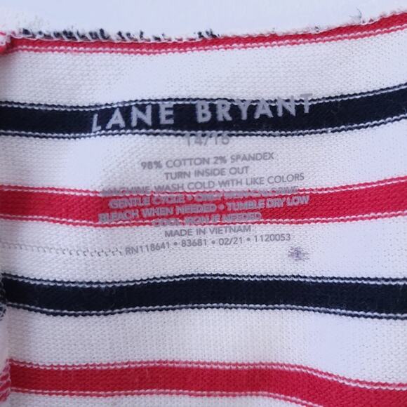Lane Bryant Stripe Short Sleeve Top 14/16 Red, Cream, Black, Stretchy Top - Picture 3 of 4